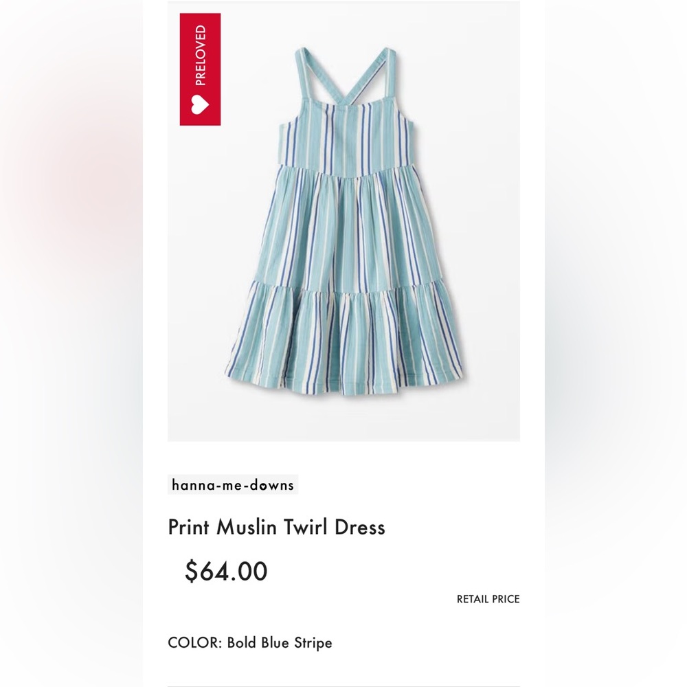 Hanna Andersson Blue Stripe Print Muslin Twirl Dress 6/7